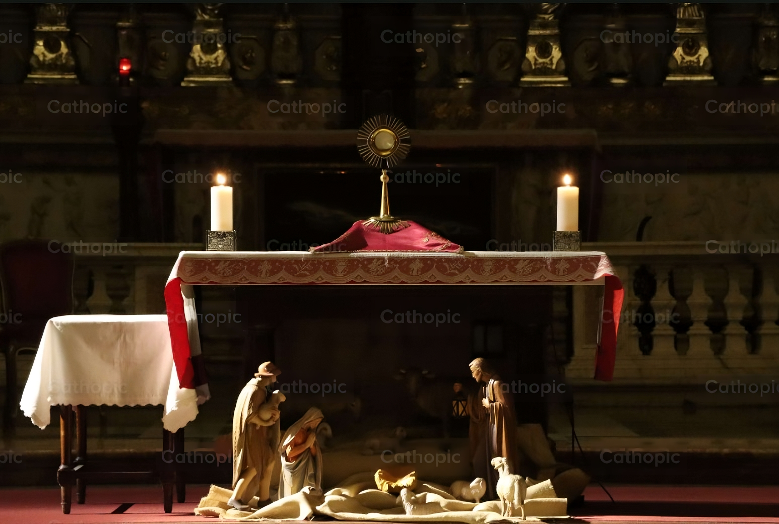 Photo of a Christmas decoration in Church altar.