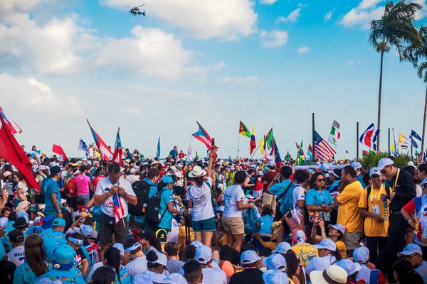 Photo of young Catholics gathered in big event