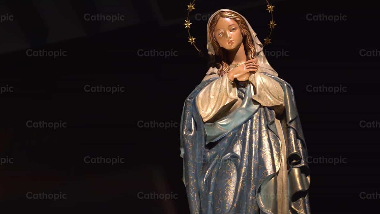 Estatua de la Virgen con estrellas, a todo color - Banco de vídeos católicos - Fotografía por Cathopic