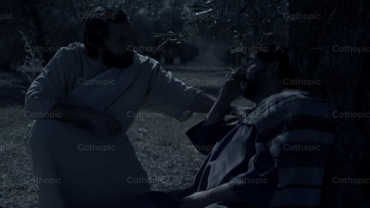 Jesus y el apostol dormido, huerto de los olivos - Banco de vídeos católicos