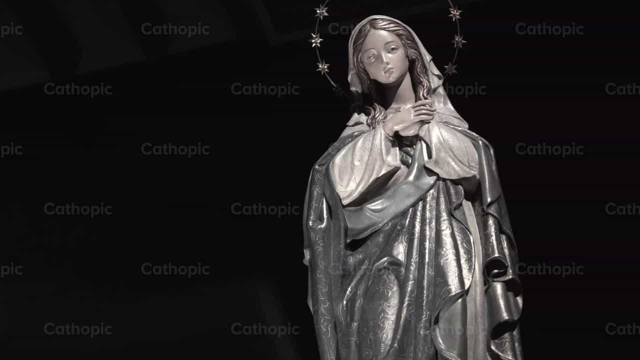 Estatua de Nuestra Señora de las Estrellas, en bla - Banco de vídeos católicos - Fotografía por Cathopic