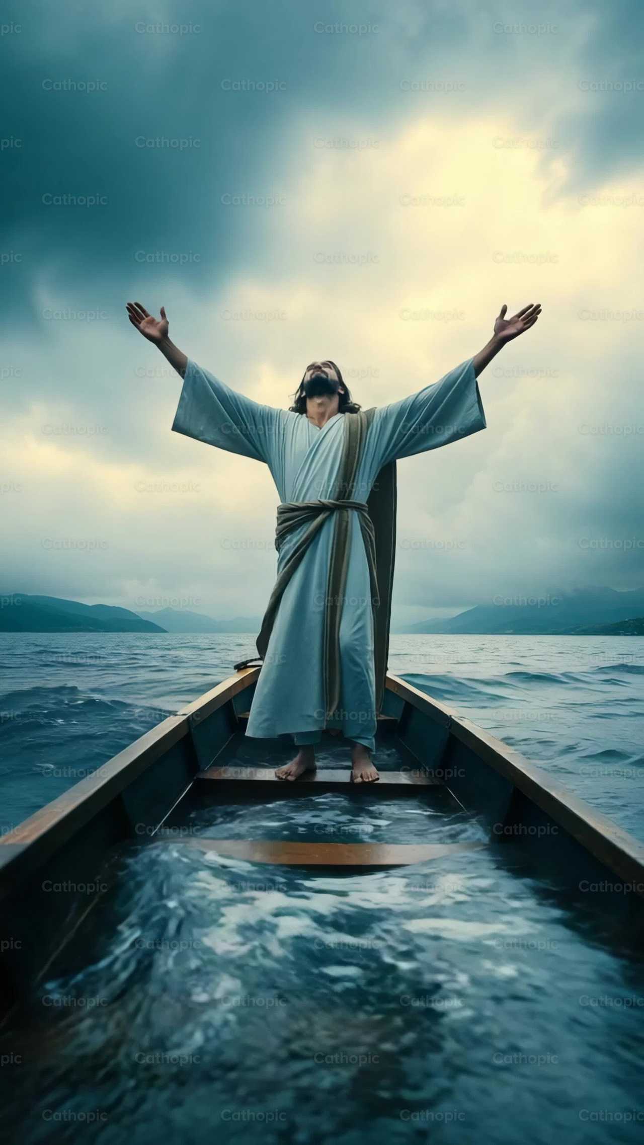 Jesus no barco na tempestade - Vídeos católicos de stock