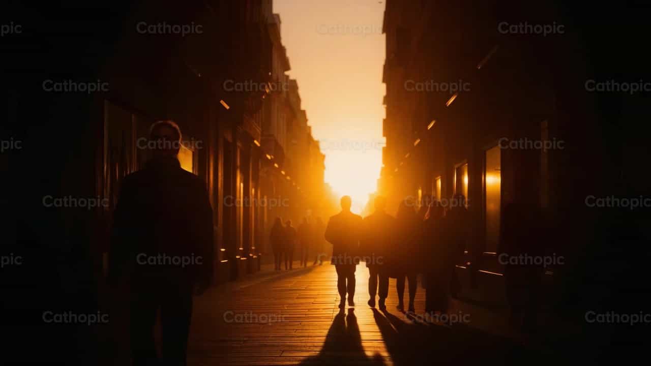 Camino de fe al amanecer - Banco de vídeos católicos