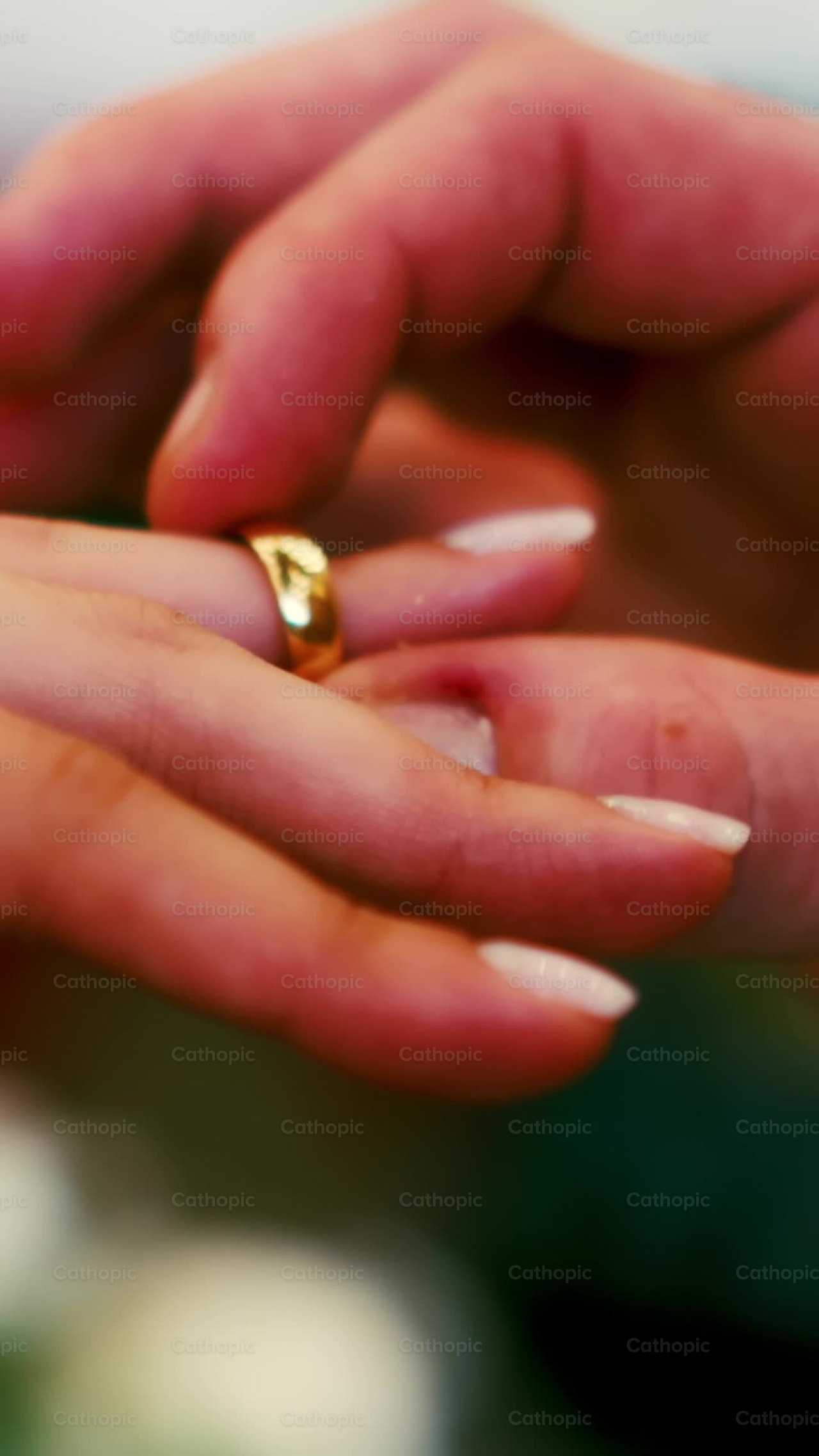 El novio le pone el anillo a la novia - Banco de vídeos católicos - Fotografía por Thiago Damião P. Silva