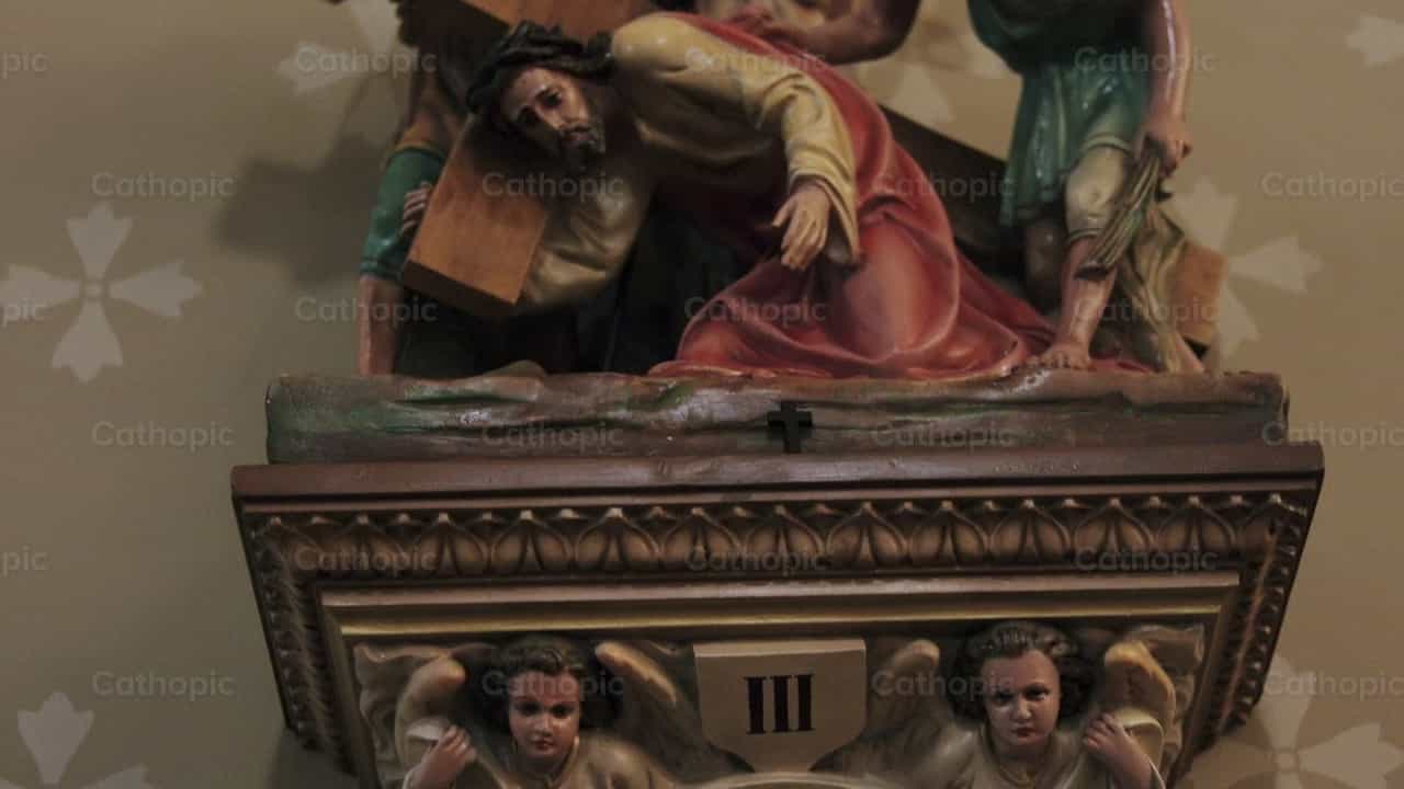 Third Station: Jesus falls the first time - Catholic stock videos