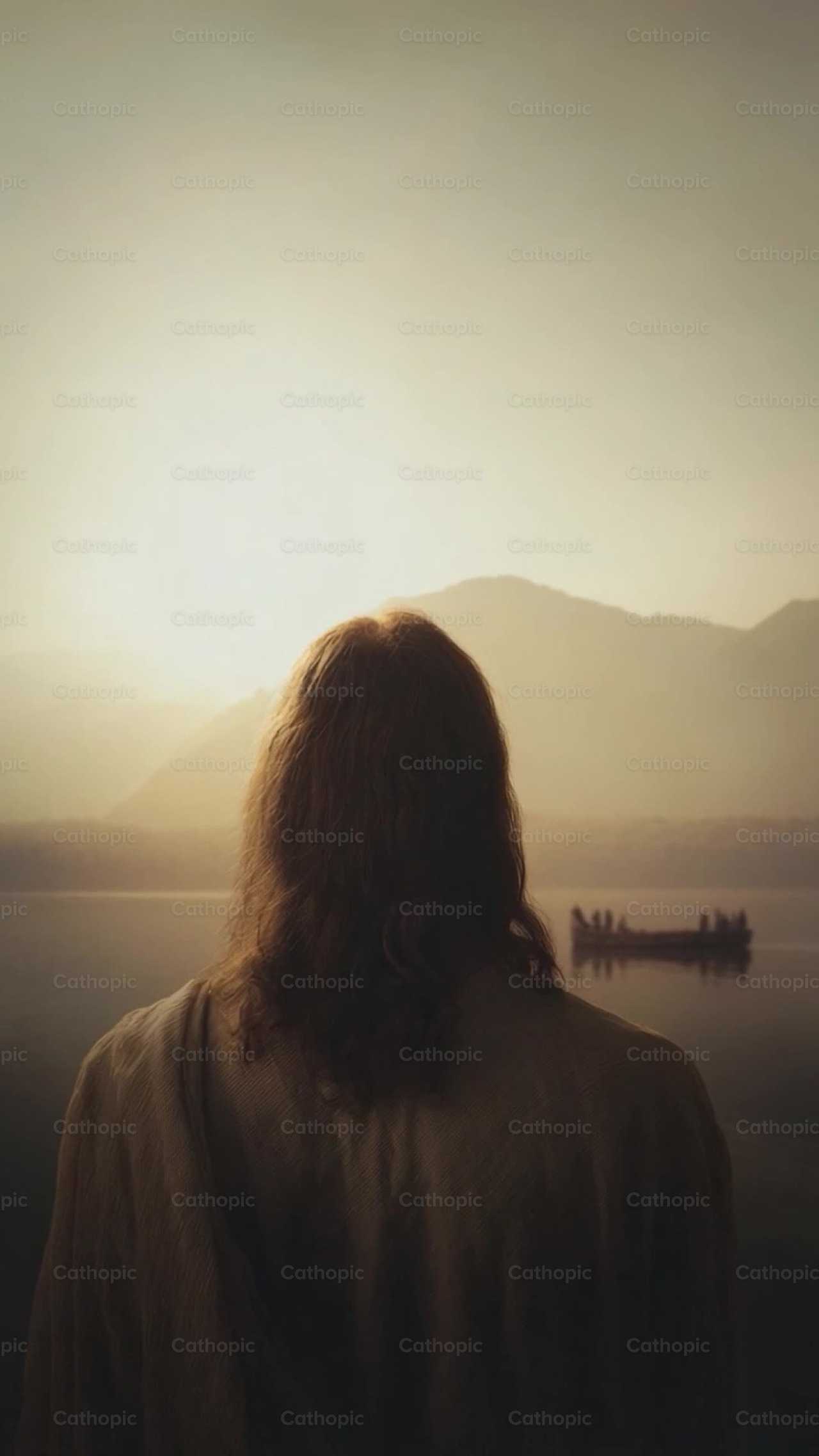 Gesù Cristo all’alba davanti al lago di Galilea - Video stock cattolici - Foto di Diócesis de Córdoba