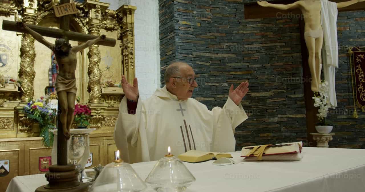 Priest reading at the altar - Catholic stock videos