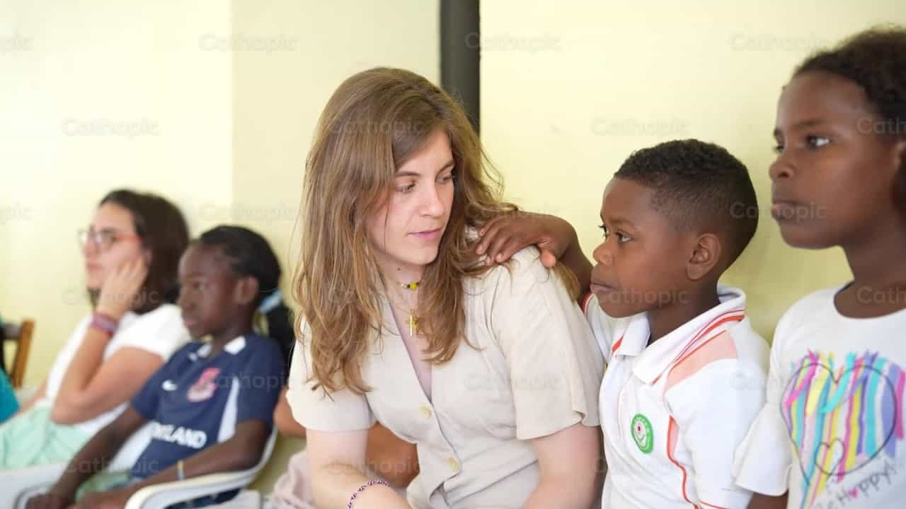 Missionary with children in class - Catholic stock videos