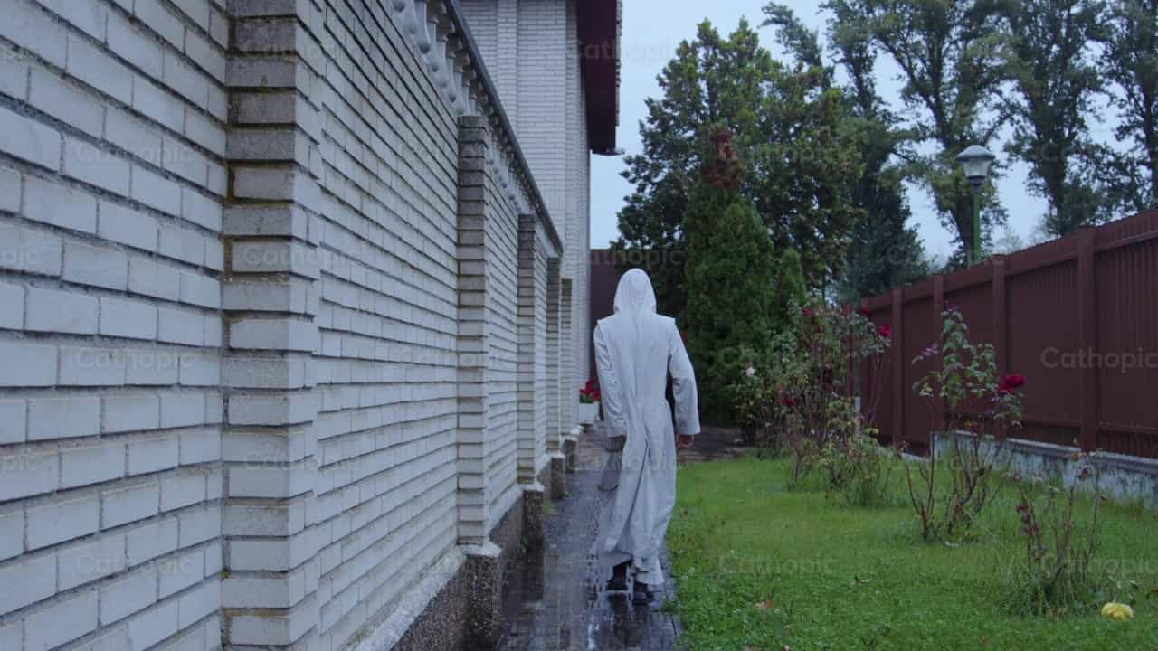 Monk of the Verbum Spei walking in the monastery - Catholic stock videos - Photo by Almures Studio