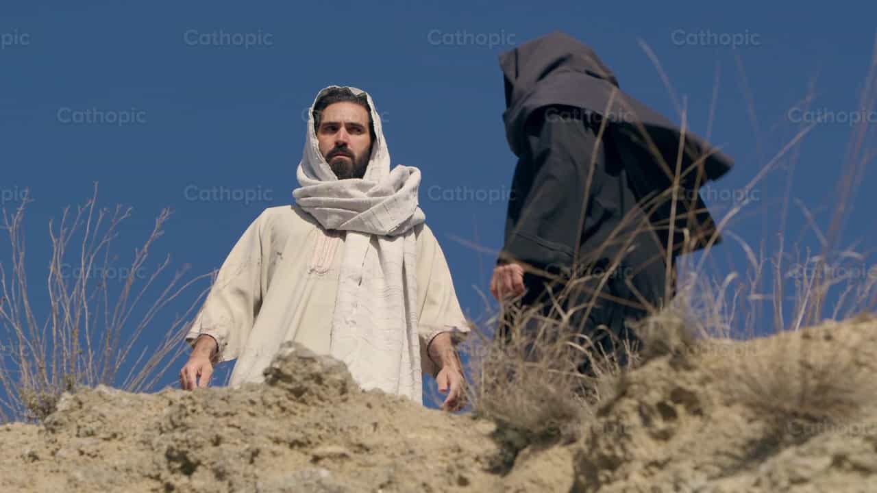 Jesús rechaza al diablo en el desierto - Banco de vídeos católicos