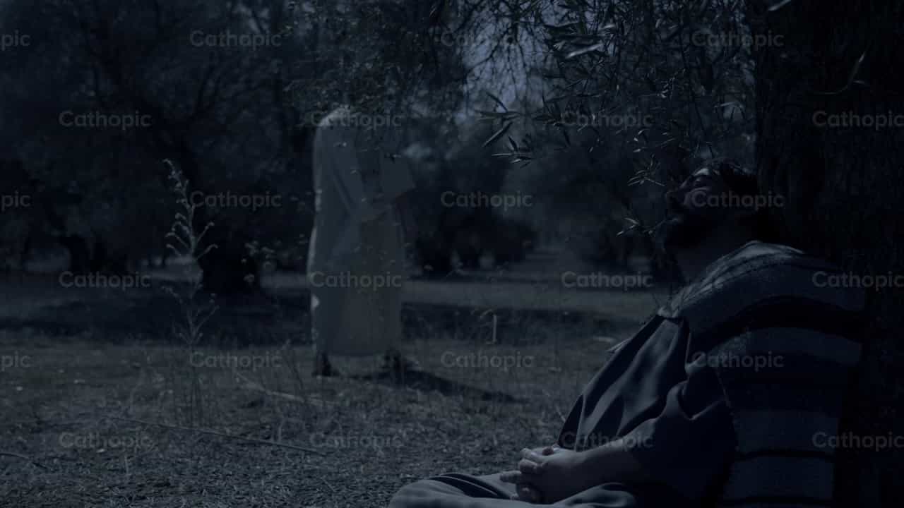 Jesús y el apóstol dormido, jardín de los olivos - Banco de vídeos católicos