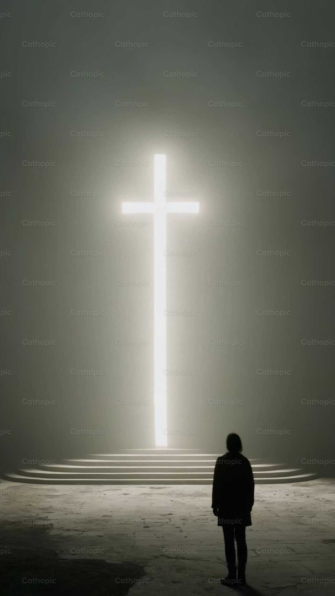 Cruz iluminada en la oscuridad - Banco de vídeos católicos