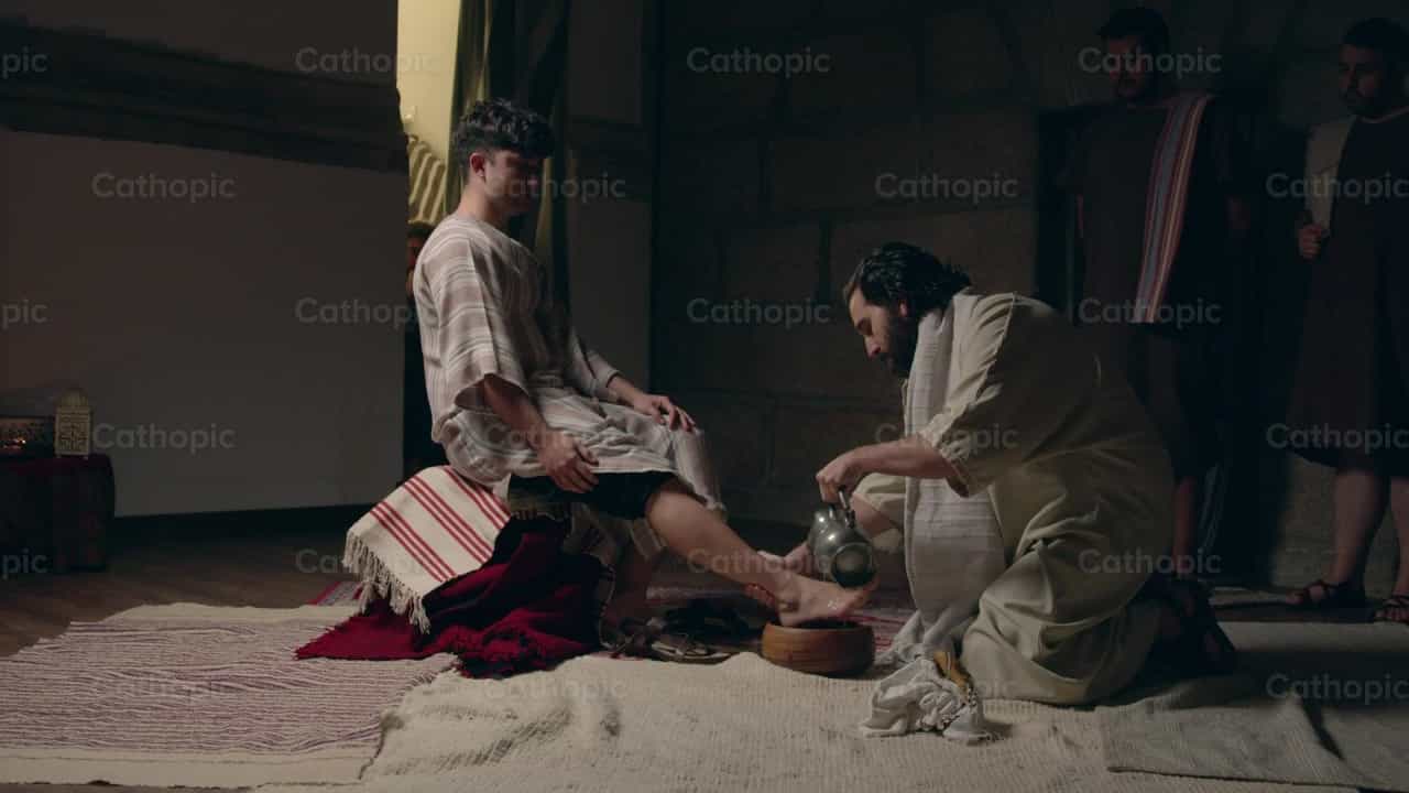 Saint Jean et Jésus, le lavement des pieds - Vidéos catholiques de stock