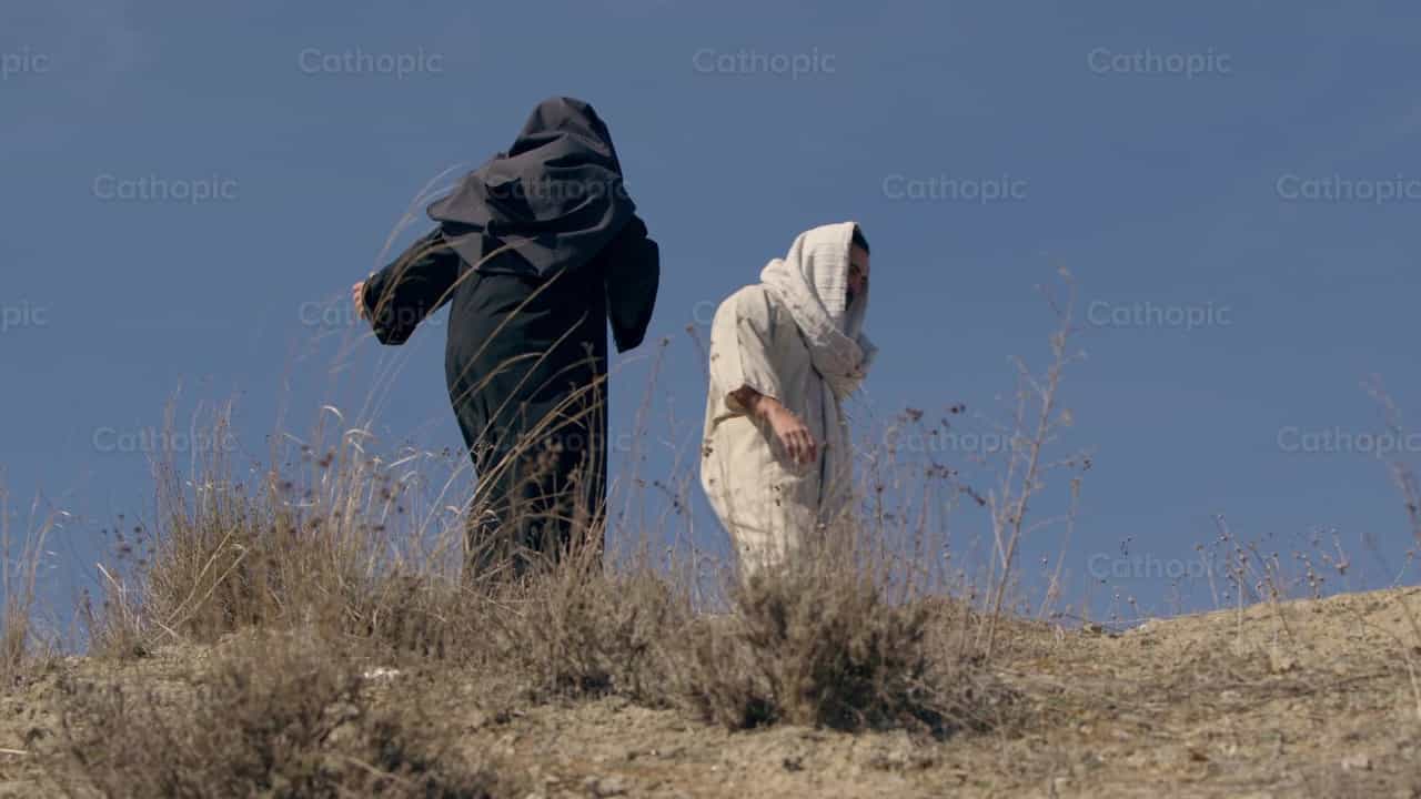 Jesús rechaza al diablo en el desierto - Banco de vídeos católicos - Fotografía por Cathopic
