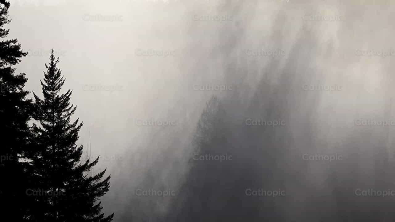 Niebla soleada de una cascada o presa en cámara lenta - Banco de vídeos católicos - Fotografía por Paul Van Buekenhout