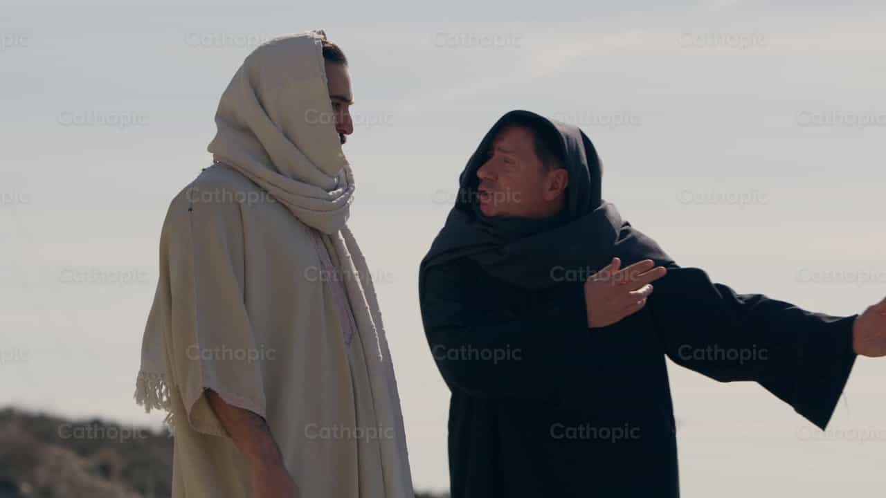 Jesús es tentado por Satanás en el desierto - Banco de vídeos católicos - Fotografía por Cathopic