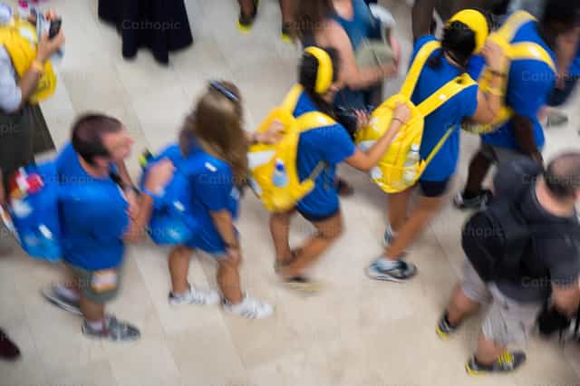 Pelgrims bij JMJ Krakau - Katholieke stockfoto's