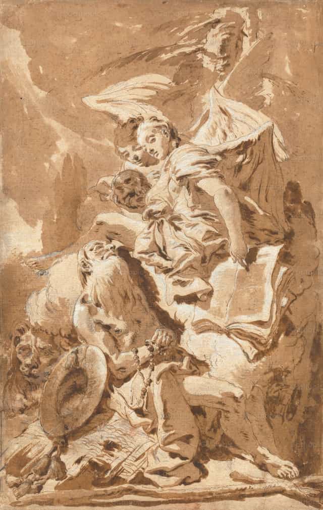 Saint Jérôme dans le désert écoutant l’ange - Images catholiques de stock - Photo de Restored Christian Art