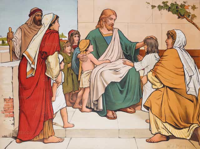 « Laissez venir à moi les petits enfants… car le Royaume des cieux est pour ceux qui leur ressemblent » - Images catholiques de stock
