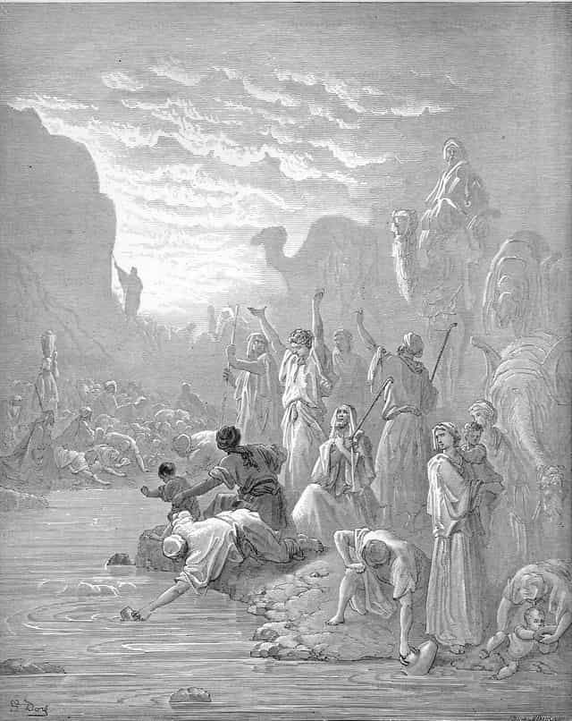 Mose schlägt den Felsen am Horeb - Katholische Stockfotos