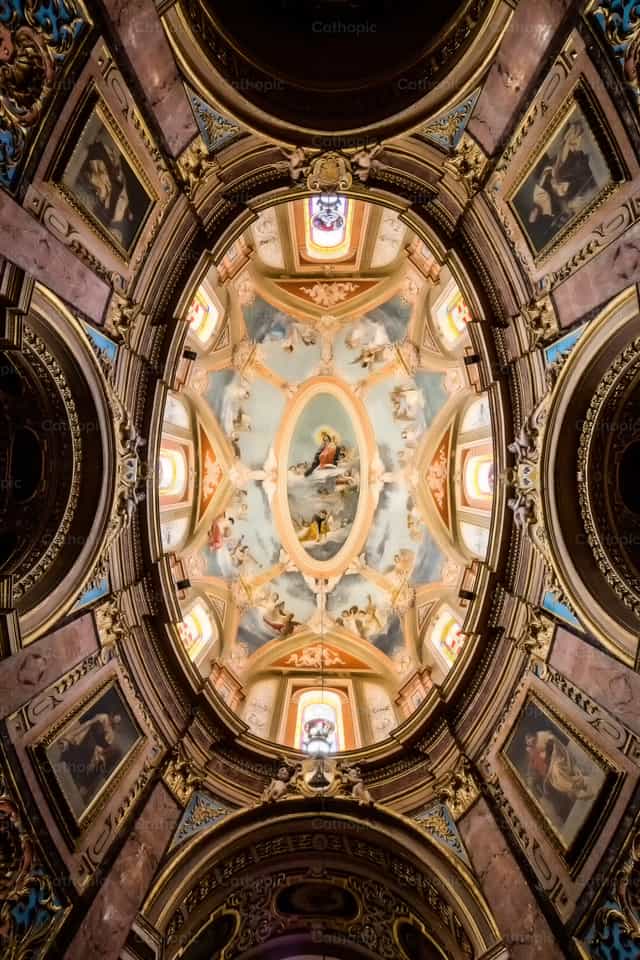 Fresco del techo - Anunciación de Nuestra Señora, Mdina - Banco de imágenes católicas - Fotografía por Paul Van Buekenhout