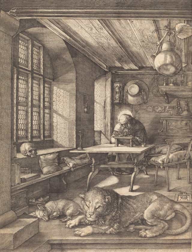 Hl. Hieronymus in seiner Zelle - Katholische Stockfotos