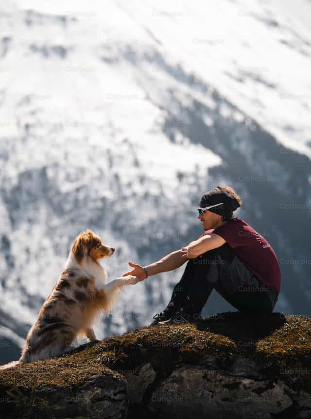 Young man and his pet - Catholic stock images