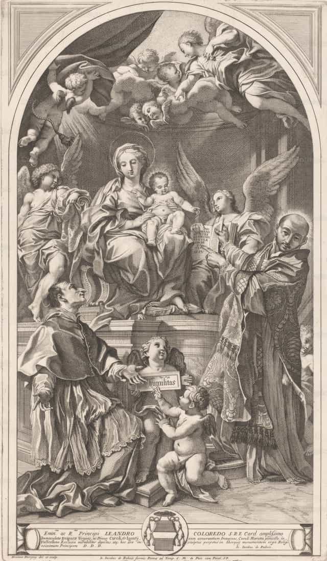Vénération de la Vierge et de l’Enfant par Charles Borromée et Ignace de Loyola - Images catholiques de stock - Photo de Restored Christian Art