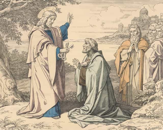 Ibinibigay kay Pedro ang mga susi ng Kaharian ng Langit - Mga Catholic stock image - Larawan ni Restored Christian Art