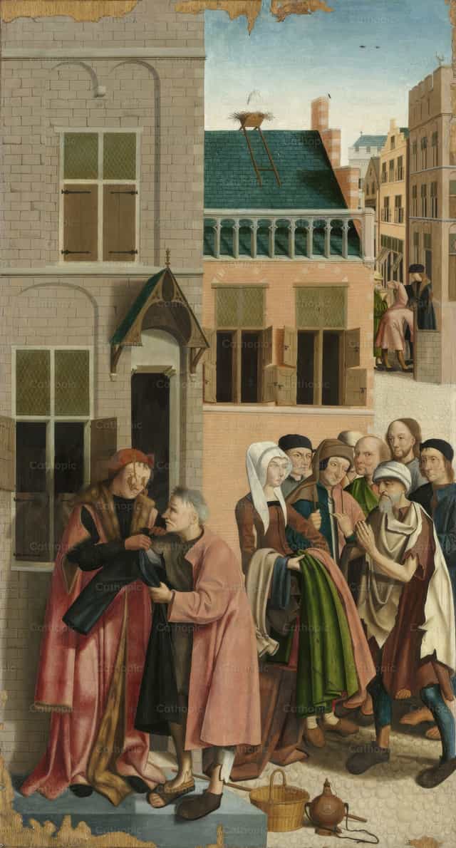 Ang Pitong Gawa ng Awa. 3 – Pagbibihis sa mga hubad - Mga Catholic stock image - Larawan ni Restored Christian Art