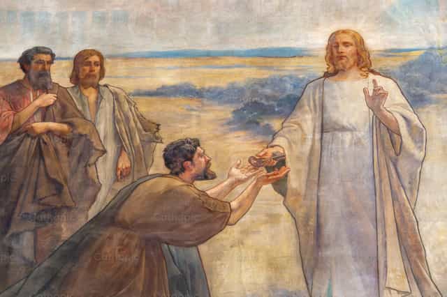 Ipinagkakatiwala ni Hesus kay Pedro ang mga susi ng Simbahan - Mga Catholic stock image - Larawan ni Joan Sutter