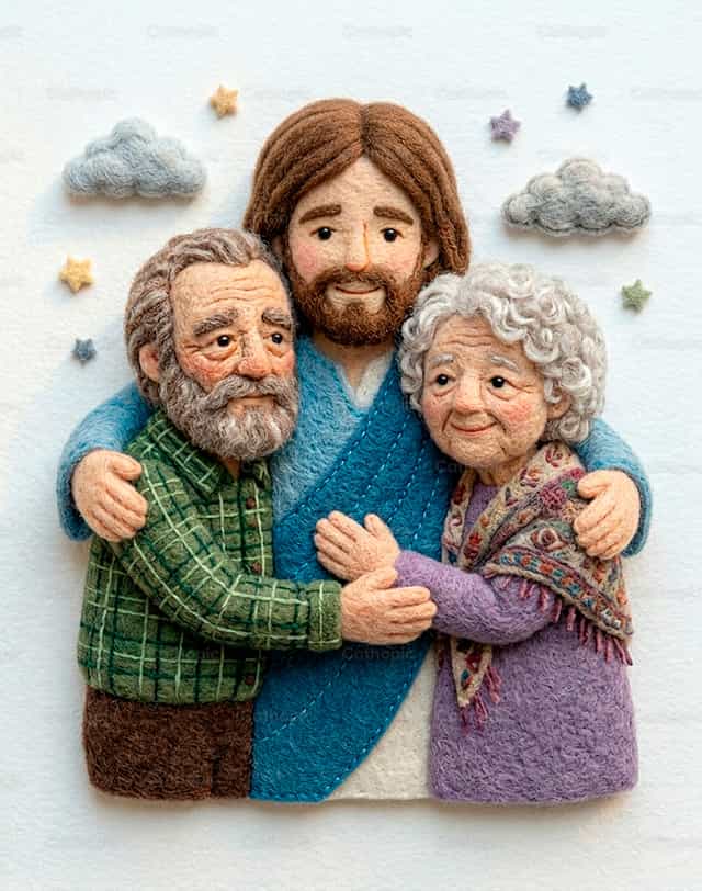 Si Hesus na niyayakap ang mga matatanda - Mga Catholic stock image
