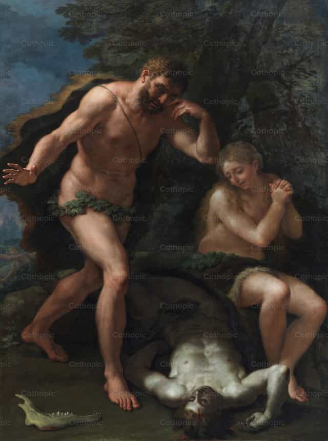 Adam et Ève pleurent le corps d’Abel - Images catholiques de stock - Photo de Restored Christian Art