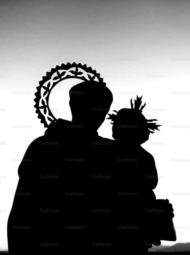 Silhouette des heiligen Antonius von Padua - Katholische Stockfotos