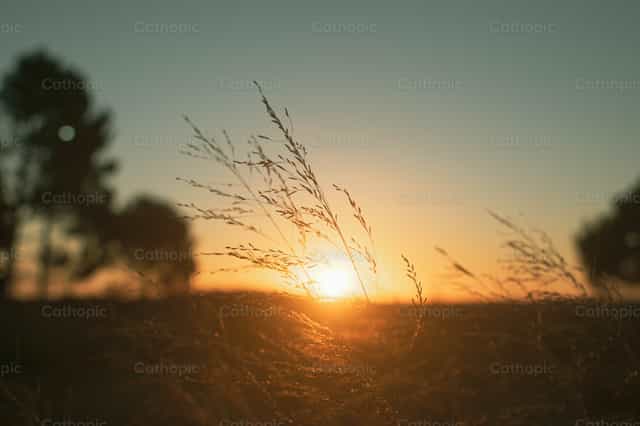 Coucher de soleil paisible - Images catholiques de stock