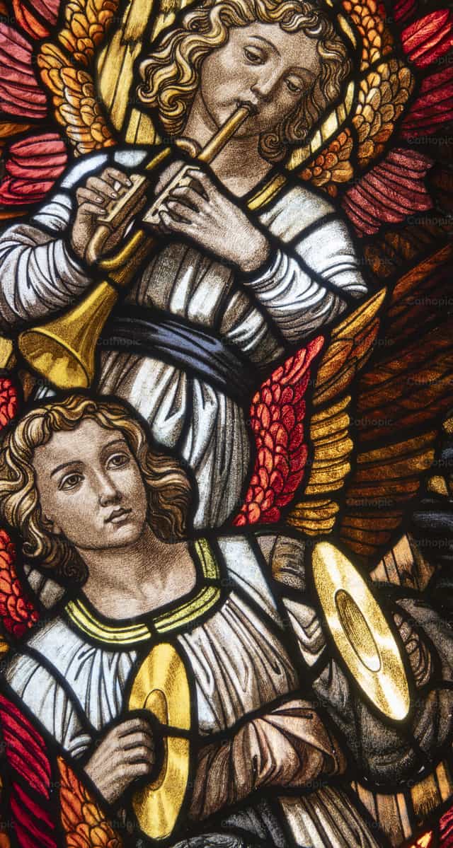 Anjos músicos no céu - Imagens católicas de stock