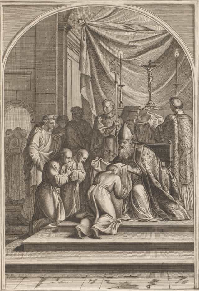Szent Brunó felveszi a karthauzi szerzetesi ruhát - Katolikus stockképek - Fotó: Restored Christian Art