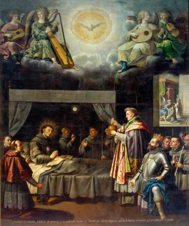Szent Bonaventúra utolsó áldozása - Katolikus stockképek