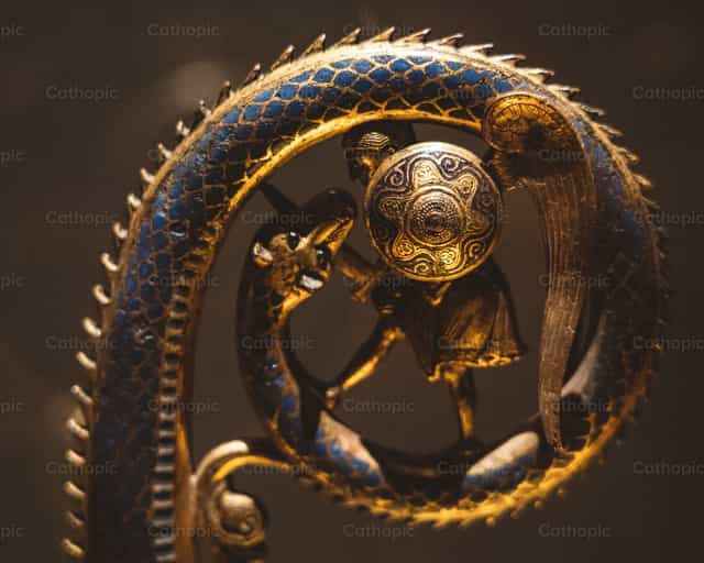 Baculum of a bishop with St. Michael and the dragon - Catholic stock images