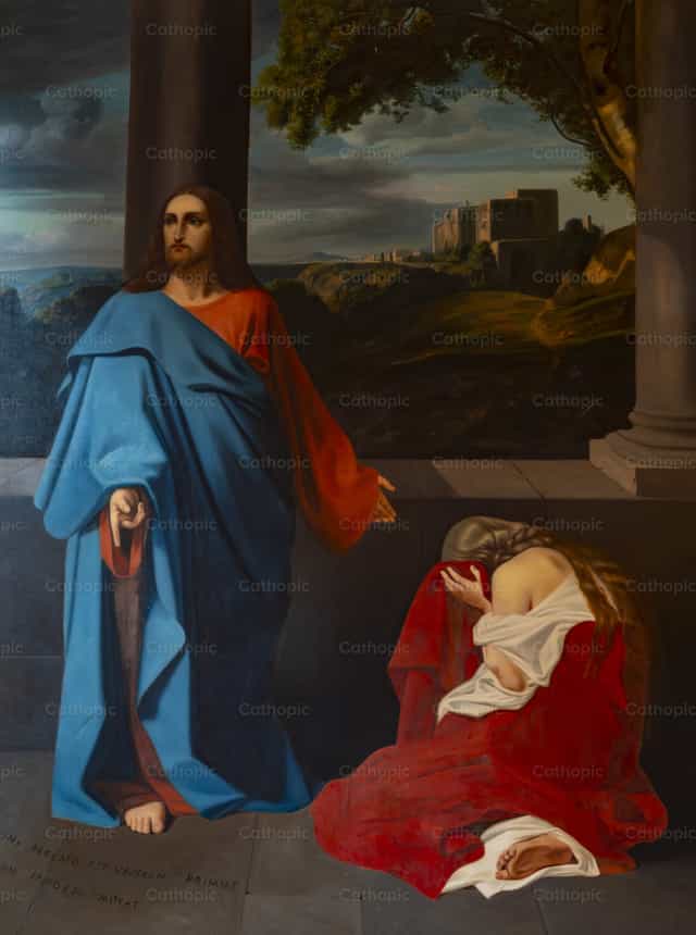 Peinture de Jésus et de la femme adultère - Images catholiques de stock - Photo de Joan Sutter