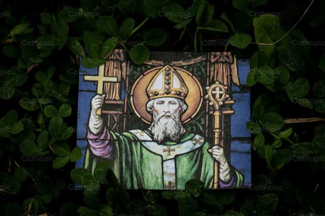 Saint Patrick stained glass - Catholic stock images