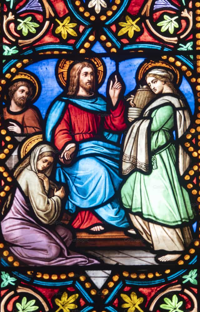 Jesús con Marta y María - Banco de imágenes católicas - Fotografía por Joan Sutter
