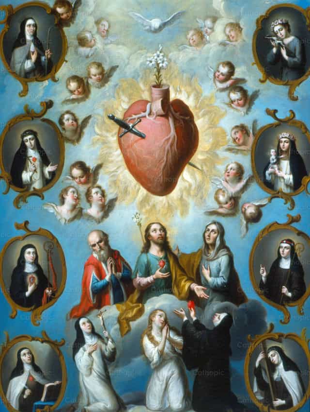 Painting of saints with Jesus - Catholic stock images