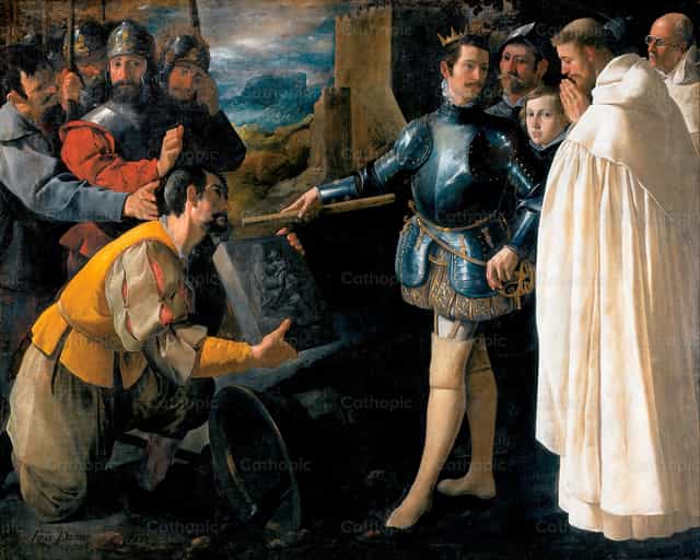 São Pedro Nolasco recupera a imagem da Virgem Maria - Imagens católicas de stock - Foto de Restored Christian Art