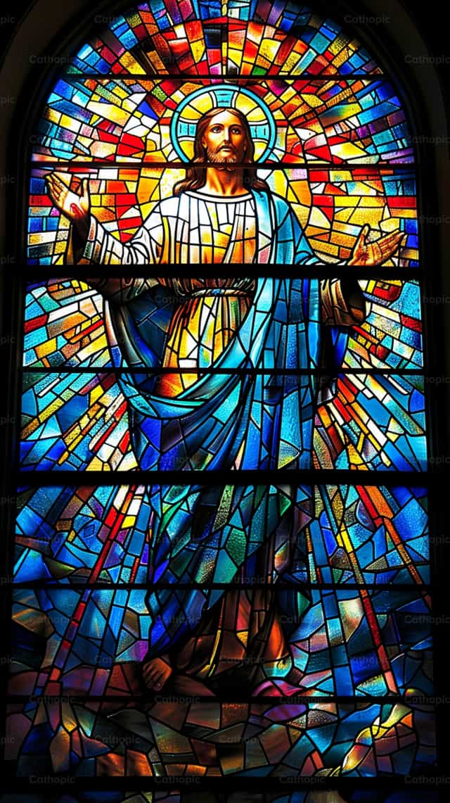 May salaming bintana na may larawan ni Kristo - Mga Catholic stock image