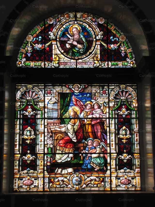 Saint Monica and Saint Cecilia Stained glass - Catholic stock images