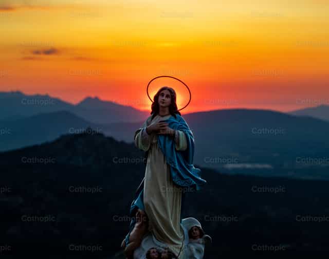 Virgin Mary at dawn - Catholic stock images