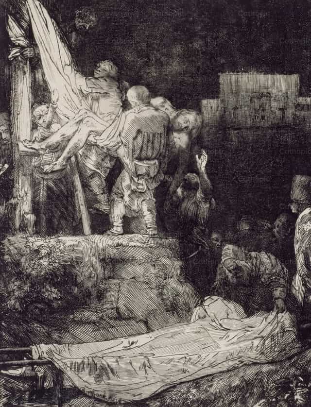 The Descent from the Cross by Torchlight - Catholic stock images - Photo by Restored Christian Art
