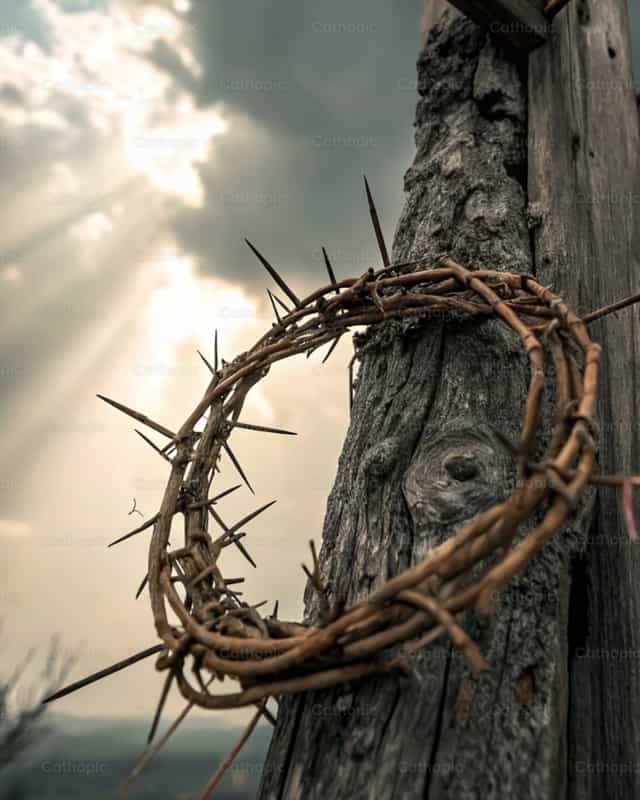Croix de bois et d’épines - Images catholiques de stock