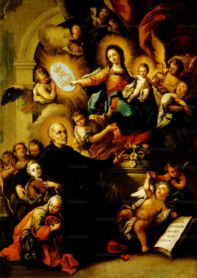 Lady of the pias schools and San Jose de Calasan - Catholic stock images
